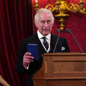 King Charles III speaks during his proclamation as King during the accession council.