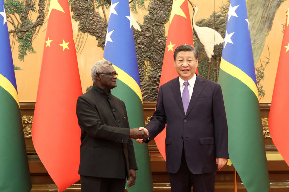 Chinese President Xi Jinping and Solomon Islands Prime Minister Manasseh Sogavare in Beijing in July. 