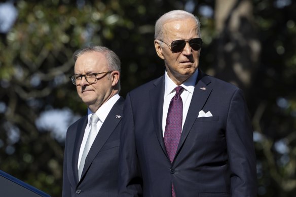 Prime Minister Anthony Albanese and President of the United States Joe Biden during an arrival ceremony at the White House, during Prime Minister Anthony Albanese’s state visit to the United States of America, in Washington DC on Wednesday 25 October 2023.