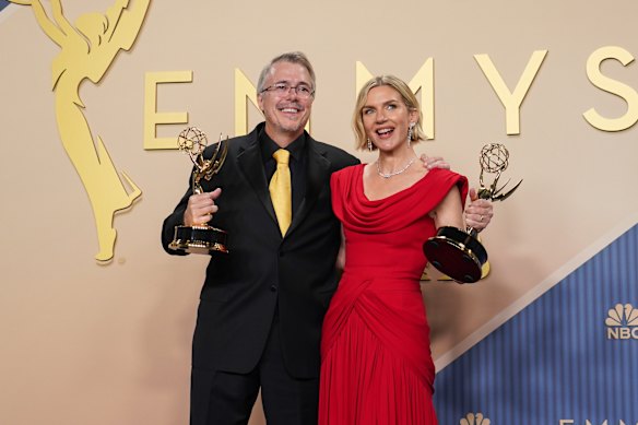 Pluribus winners Vince Gilligan and Rhea Seehorn.