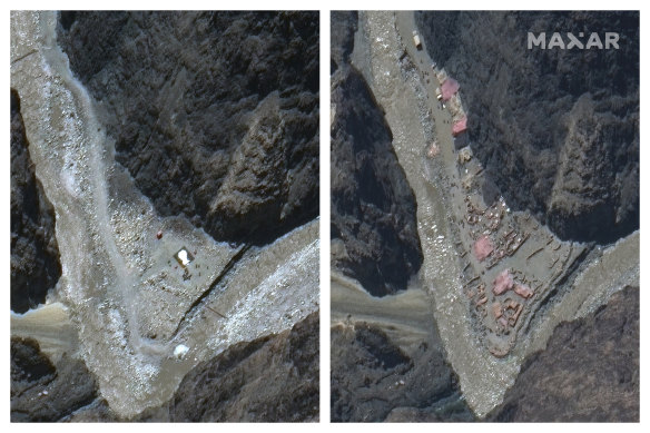 Images taken on May 22 and June 23 this year show construction in the Galwan River Valley near the disputed border known as the Line of Actual Control between India and China. 