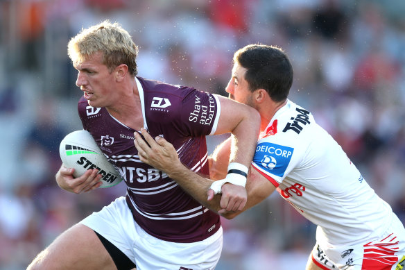 Ben Hunt stops Ben Trbojevic.