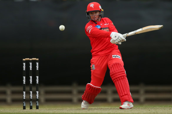On song: Jess Duffin of the Renegades bats during the WBBL match between the Hobart Hurricanes and Melbourne.