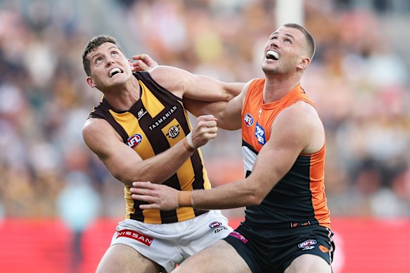 Lloyd Meek and Kieren Briggs went head-to-head in the ruck.