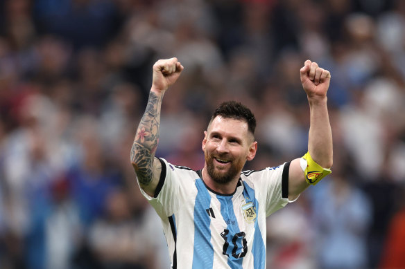 Lionel Messi celebrates after Argentina’s third goal against Croatia.