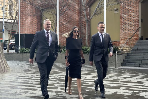 Bianca Rinehart arriving at WA’s Supreme Court on Thursday alongside lawyers Christopher Withers SC and Adam Hochroth.