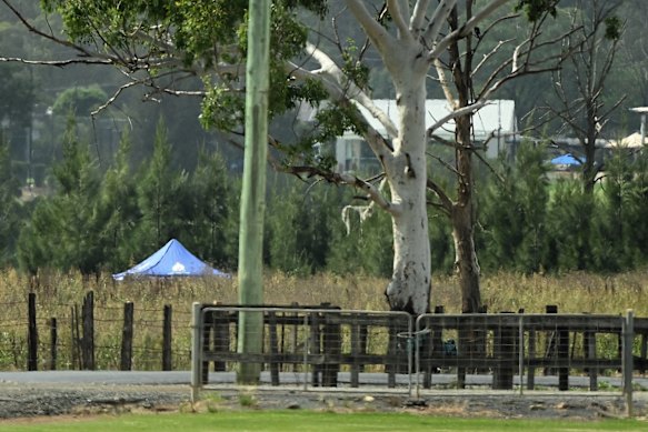 A NSW Police tent near Lynwood Golf and Country Club where human remains were found.