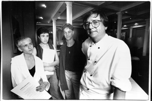 Restaurateur Tony Bilson training young people at Treasury restaurant in 1993.