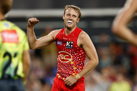 Jack Lukosius celebrates a goal. 