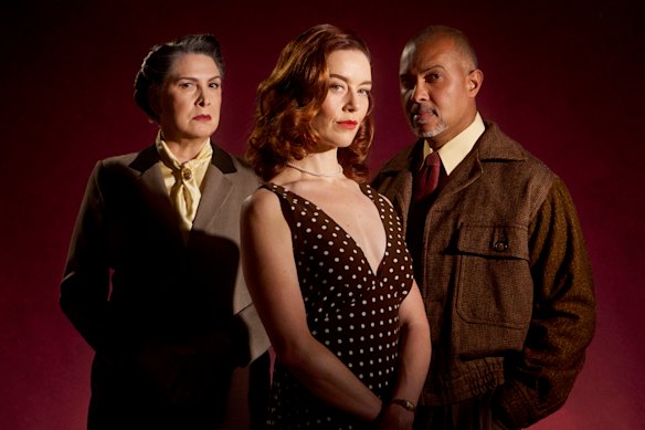 From left, Pamela Rabe, Nikki Shiels and Bert LaBonte star in Rebecca at the MTC.