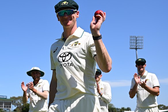 Brendan Doggett after taking 6-15 for Australia A against India A last summer.