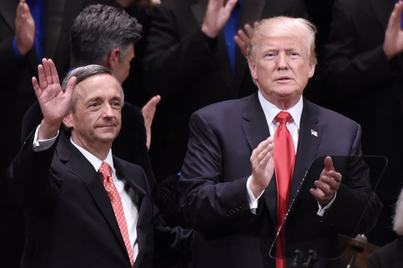 Donald Trump, pictured with pastor Robert Jeffress in 2017.