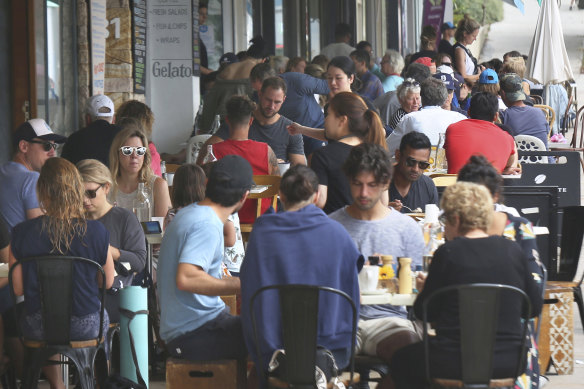 Patrons enjoy the cafes at Bronte Beach on Sunday.