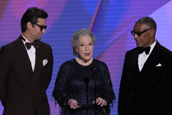 Antony Starr (left), Kathy Bates and Giancarlo Esposito at this week’s Emmys.