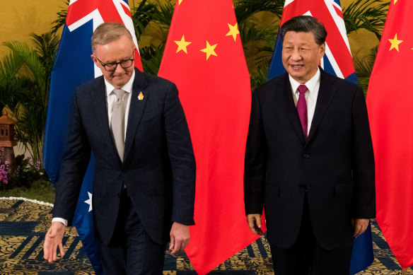Prime Minister Anthony Albanese and Chinese President Xi Jinping at the G20 summit.