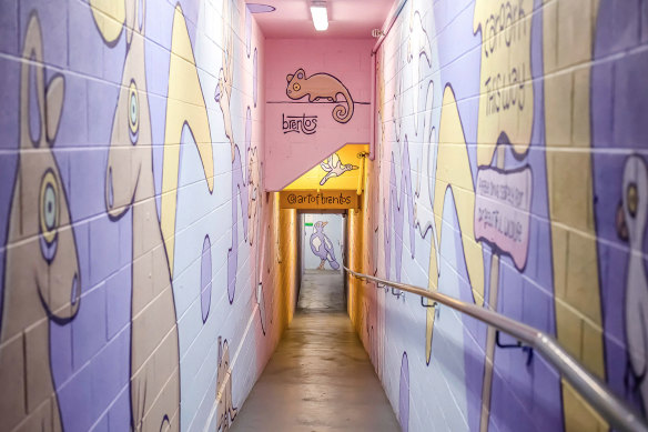 Brent Turner’s car park mural in Manly has turned an unloved space into a tunnel of colour.