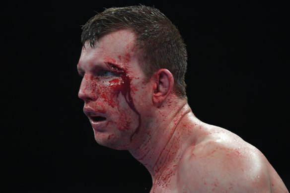 Jeff Horn bloodied after his bout with Michael Zerafa. 