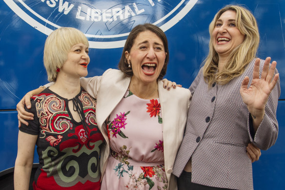 Gladys Berejiklian with her sisters Rita and Mary on the last day of the election campaign last year.