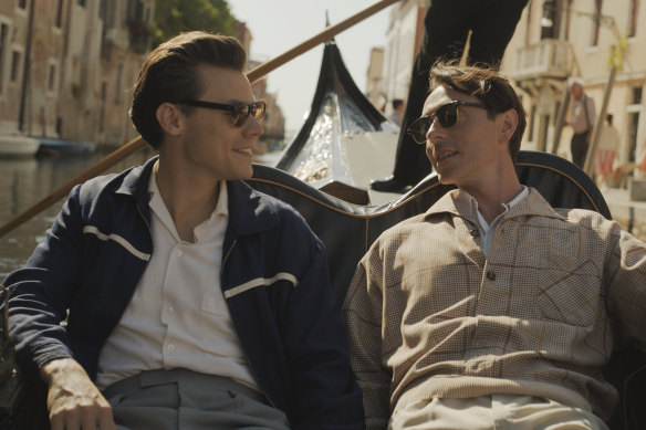 Tom (Harry Styles) and Patrick (David Dawson) explore Venice in My Policeman.