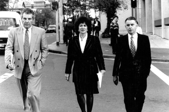 Independents Peter MacDonald, Clover Moore and John Hatton on their way to the State Office Block in 1992. 