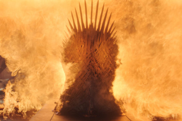 The Iron Throne melting as part of the dumpster fire that was the Game of Thrones finale.