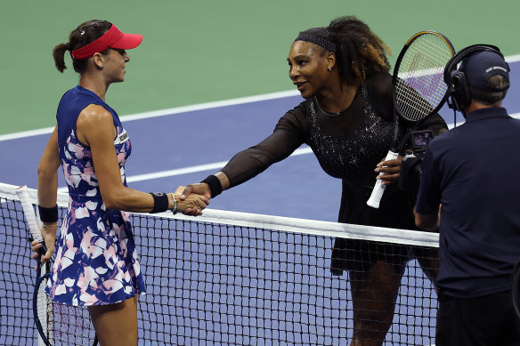 Serena Williams congratulates Ajla Tomljanovic after the Australia’s victory.