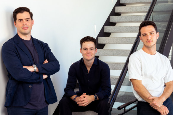 Primary founder Ben Buckingham (left), chief of staff Finn Blake and chief product officer Will Freeborn.