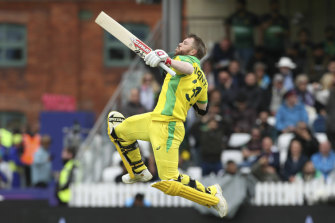 Happy returns: Australia's David Warner celebrates his ODI World Cup century against Pakistan.