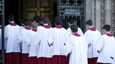 Choirboys outside St Patrick's Cathedral earlier this year.