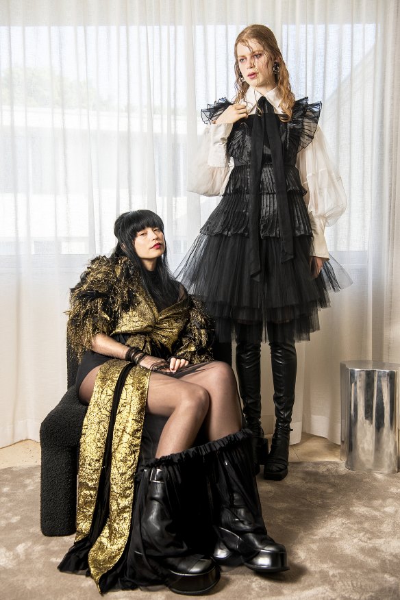 Brisbane designer Gail Sorronda with model Liana Lottie ahead of Australian Fashion Week.