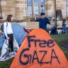The pro-Palestinian encampment started by students on the university quad.