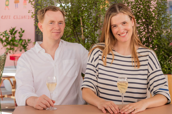 Restaurateurs Phil Wood and Lis Davies in the courtyard of their new venue Cafe Cressida.