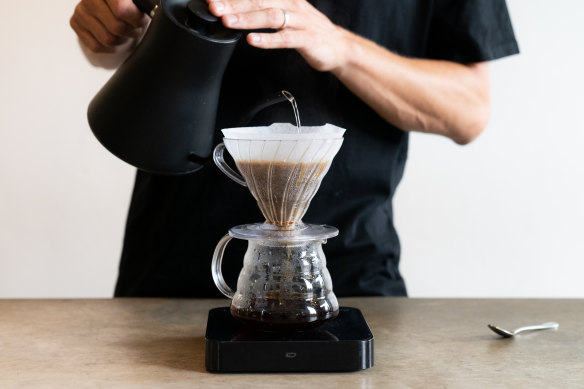 Filter coffee using a V60 funnel.