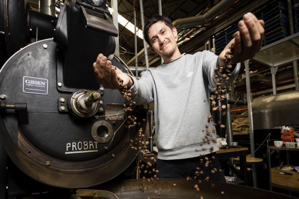 Troy Russell, coffee roaster at St Ali who  are using modern technology to freeze-dry quality beans.