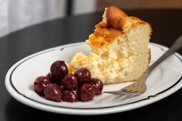 Cheesecake, made by the owner’s uncle, is served by the slice.