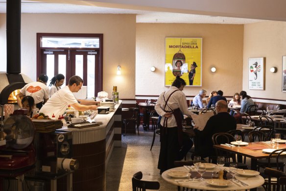 The dining room at Puttanesca in September 2023, shortly after opening.