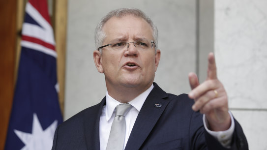 Prime Minister Scott Morrison during a press conference at Parliament House in Canberra on  Wednesday