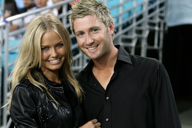 Lara Bingle and Michael Clarke attend the Hyundai Club Challenge match between Sydney FC and the LA Galaxy at Telstra Stadium on November 27, 2007 in Sydney, Australia.  
