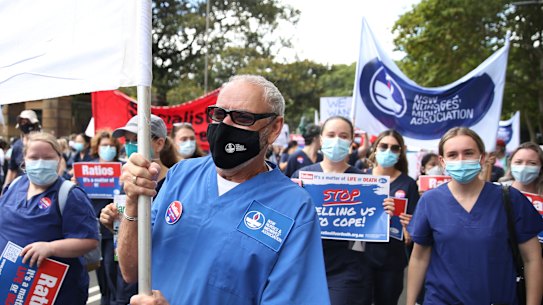 Nurses rally for better pay and conditions on February 15.