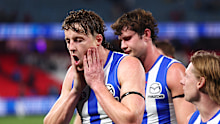 North Melbourne captain Nick Larkey frustrated after a loss. 