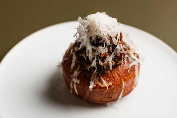 Doughnut topped with Guinness-braised beef shin.