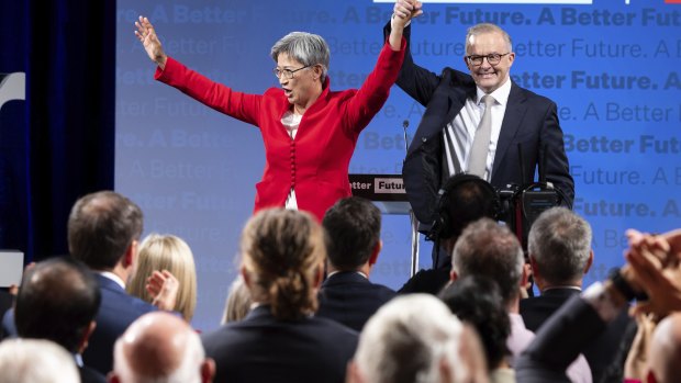 Opposition Leader Anthony Albanese and Labor Senate leader Penny Wong at the official campaign launch in Perth.