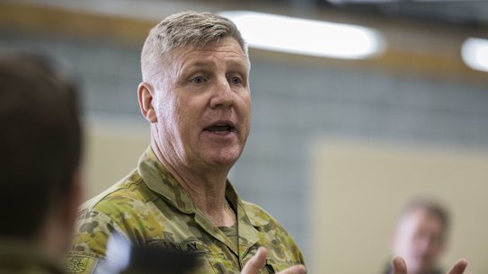 Major General Adam Findlay addressing commando trainees in 2019.