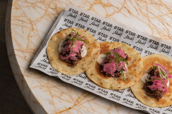 Iftar’s shawarma tacos swap flatbread for tortillas.