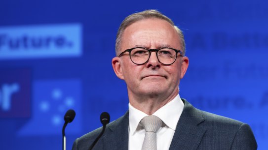 Anthony Albanese claiming victory on election night. 