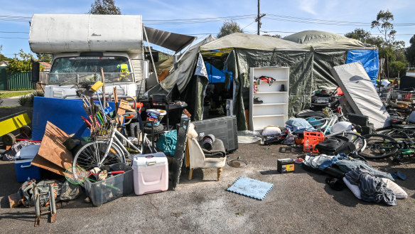 A homeless settlement at a Reservoir car park has recently grown with a significant collection of hard rubbish.