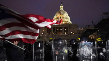 Police outside the Capitol after the riot.