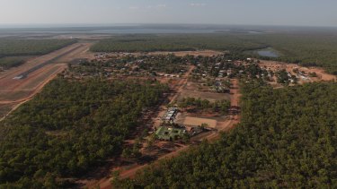 Aerial view of Aurukun on the western Cape.