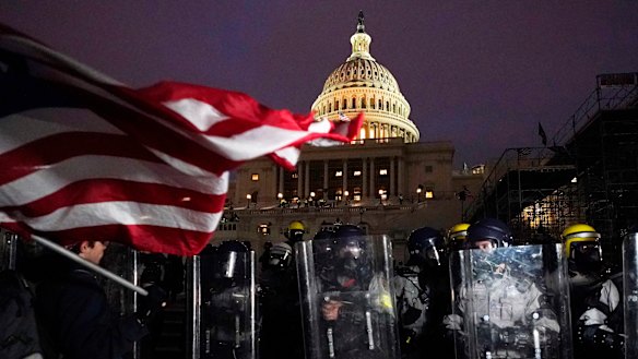 Police outside the Capitol after the riot.