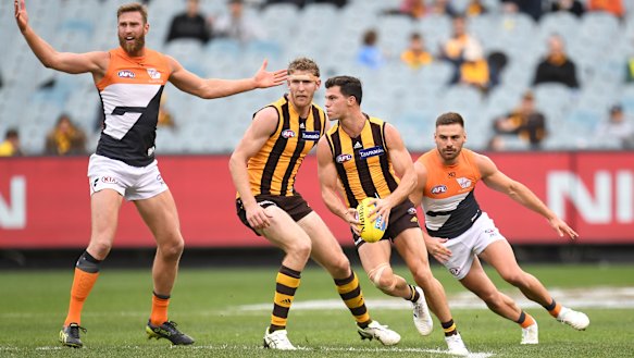 Fast forward: Hawthorn's Jaeger O'Meara eyes the up-field options.